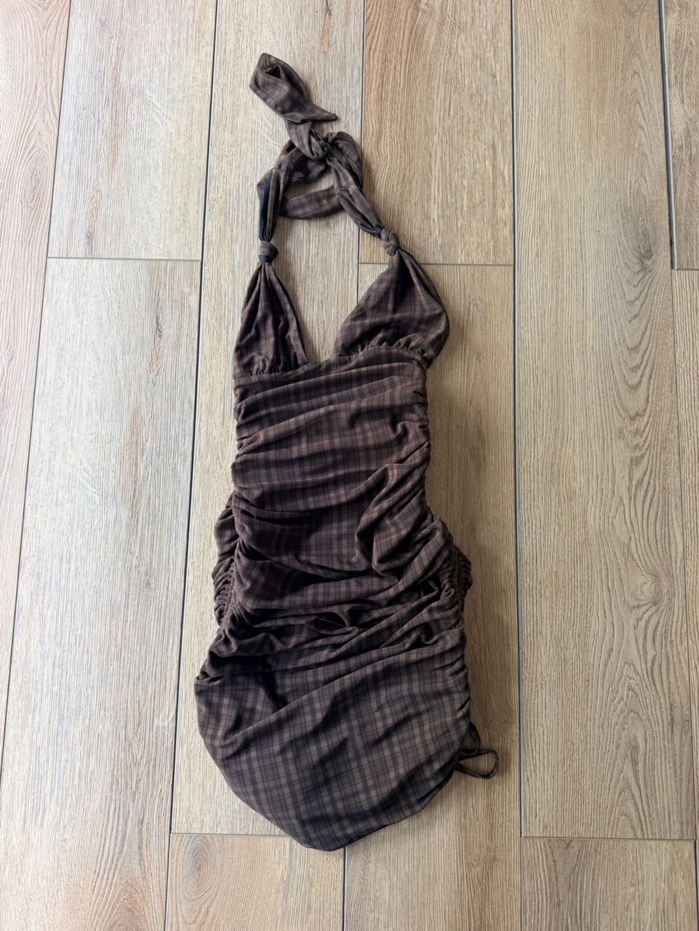 Tiger Mist Brown Plaid Halter Top